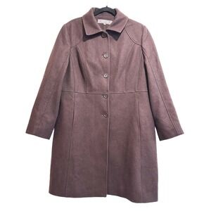 Kenneth Cole Reaction Wool Blend Winter‎ Long Pea Coat Lined Brown Women's Sz 14